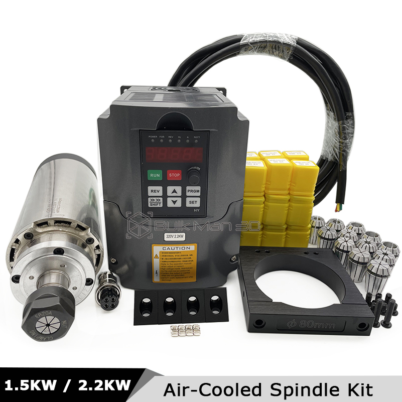 Air Cooled 1.5Kw Spindle Motor Inverter 110V - ชุดมอเตอร์สปินเดิล CNC ระบายความร้อนด้วยอากาศ 2.2KW 1.5KW พร้อมอินเวอร์เตอร์